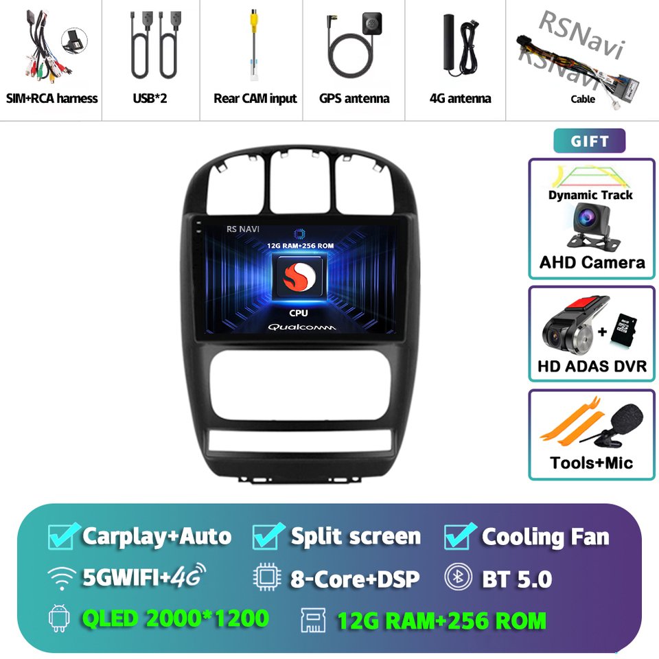 

Автомобильное радио Android 14 для Dodge Caravan 4 для Chrysler Grand Voyager RS 2000-2012 Навигация GPS Мультимедийный видеоплеер Стерео