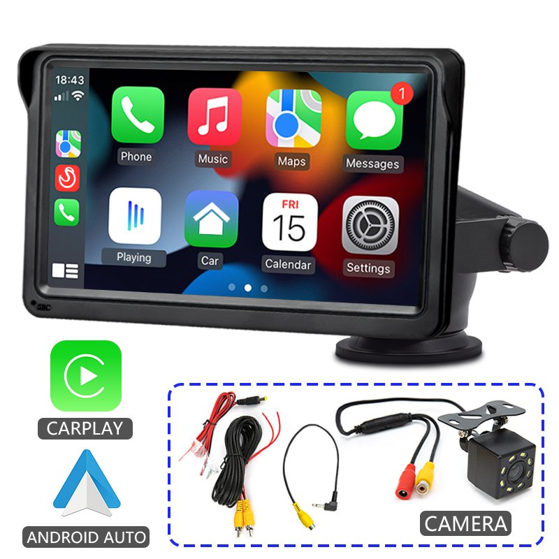 

HIPPCRON 7-дюймовый CarPlay Android Auto автомобильный радиоприемник мультимедийный видеоплеер портативный сенсорный экран Bluetooth 5,0 с камерой заднего вида