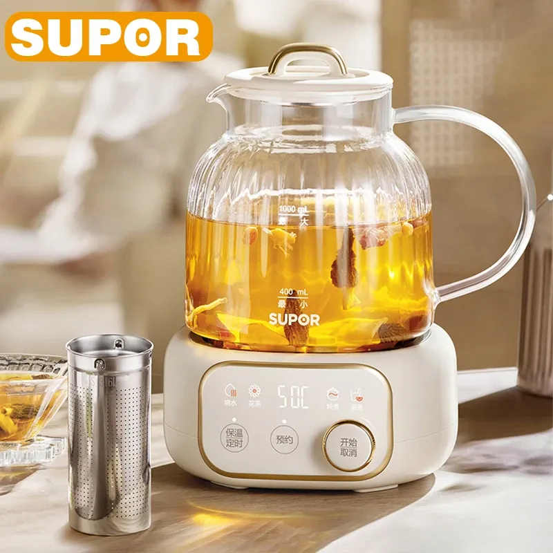 

SUPOR 1L Health Pot Стеклянный электрический чайник Нержавеющая сталь 316L Water Boiler 12H Изоляция Многофункциональный бытовой чайник 220 В