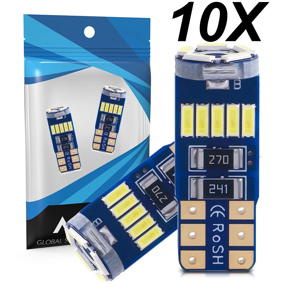 

10x W5W T10 светодиодный CANBUS без ошибок 5W5 168 12V 800Lm сверхъяркая внутренняя сторона автомобиля фотосессия 194 4014 15SMD автомобильная лампа белый Янтарный красный