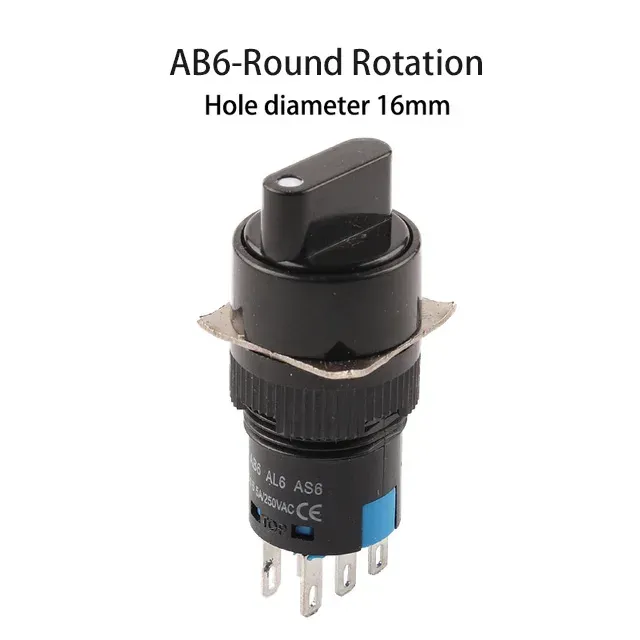 

1 шт., 16 мм, поворотный переключатель, 6-контактный, 3-позиционный, AB6/AL6/AS6, маленький круглый квадратный кнопочный переключатель с ключом, оборудование для выключателя питания