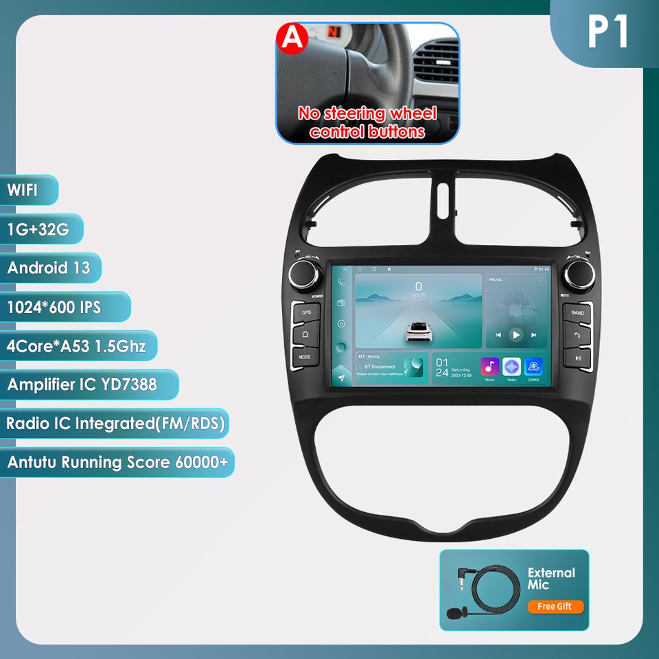 

Автомагнитола 2din Android 13 для PEUGEOT 206 206CC 206SW 2000-2008, автомобильный мультимедийный видеоплеер, навигация GPS, Авторадио Carplay 4G