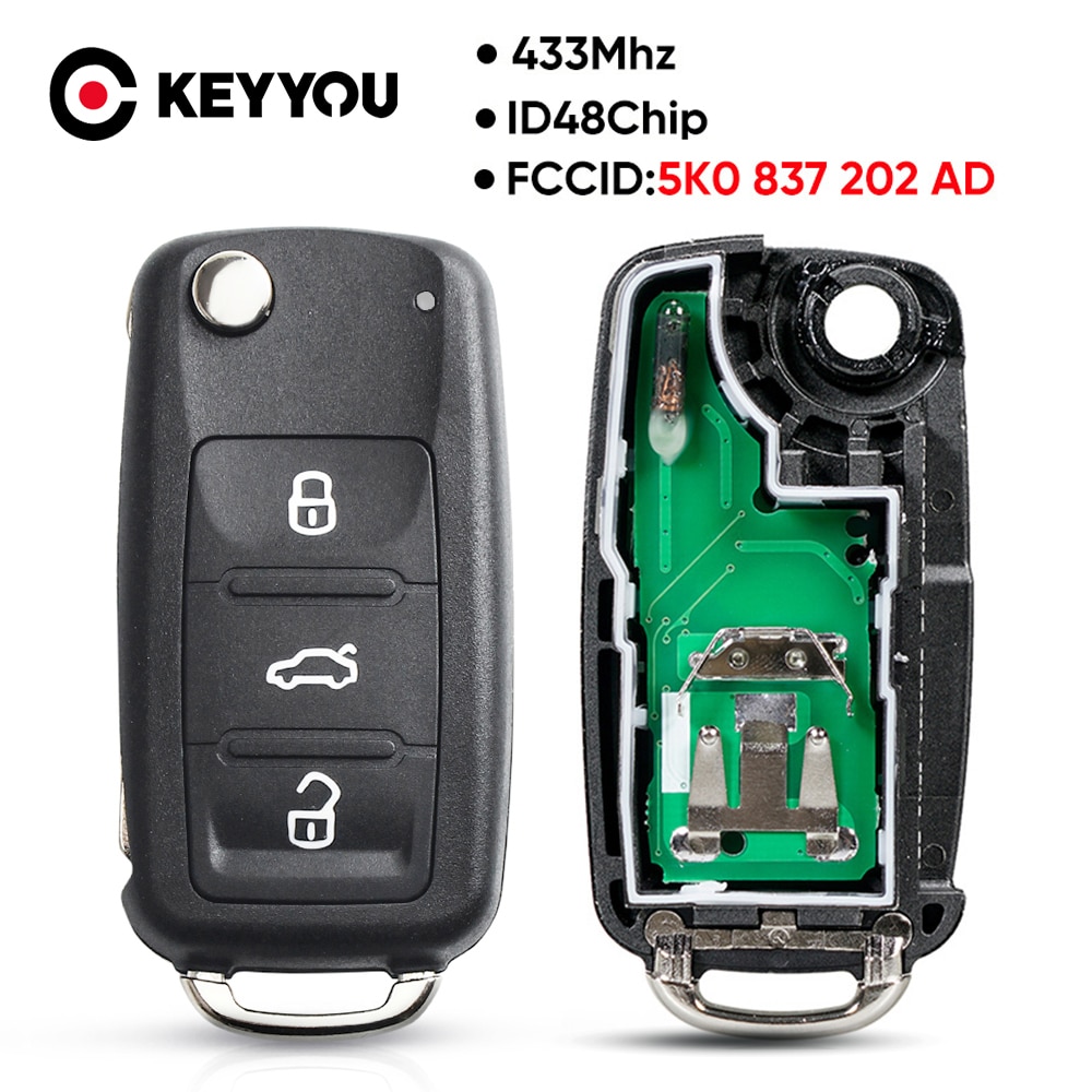 

Дистанционный ключ KEYYOU 5K0837202AD с 3 кнопками, 434 МГц, чип ID48 для VW Volkswagen Golf PASSAT Tiguan Polo Jetta Beetle, Автомобильный ключ без ключа