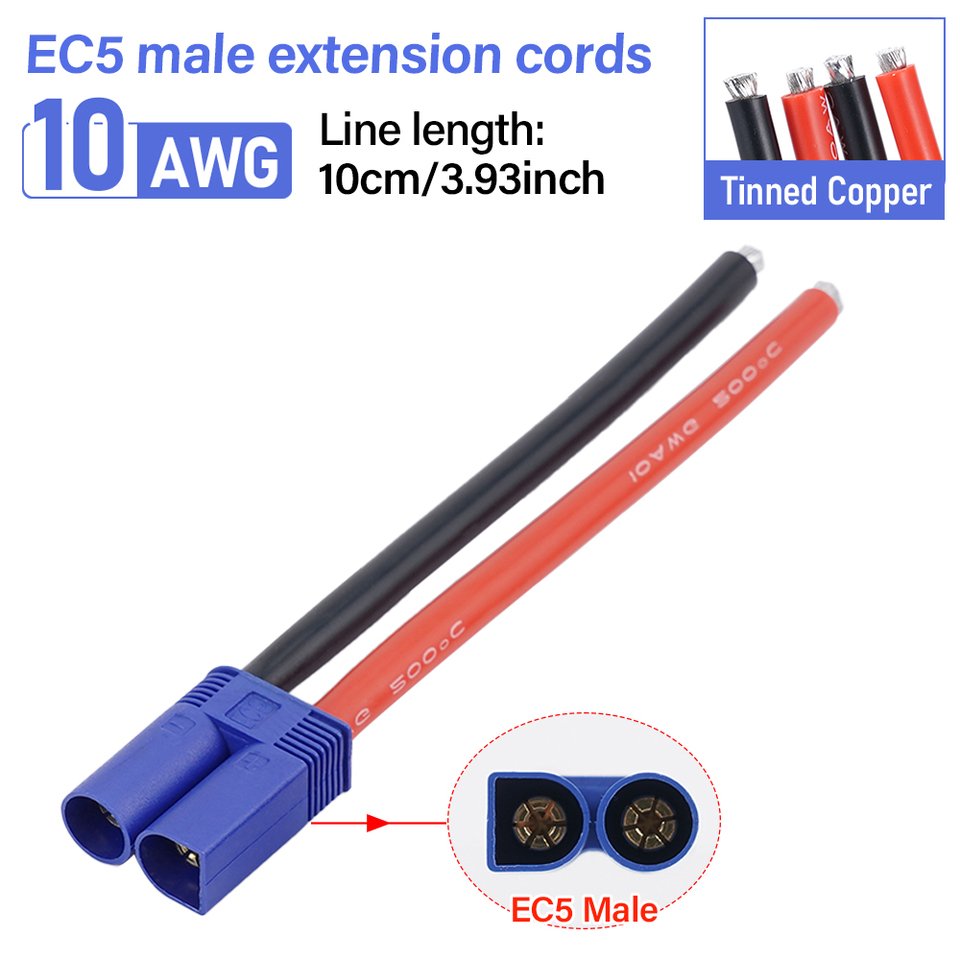 

10AWG EC5 Мужской/Женский пусковой шнур питания 10 см силиконовый луженый медный провод для модели самолета соединительный провод высокого тока