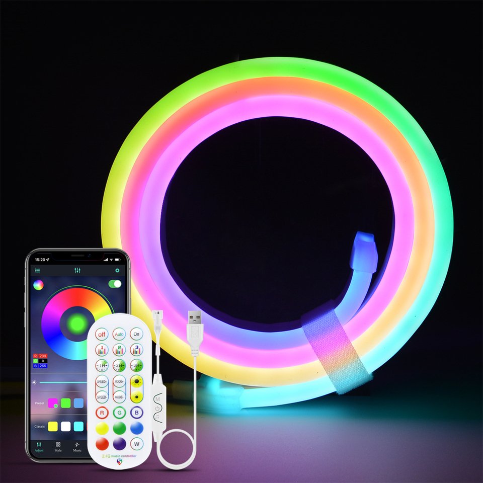 

Неоновая Светодиодная Лента RGBIC, 5 В, USB, Bluetooth, Управляемое Домашнее Освещение, Сделай Сам, 1 М/2 М/3 М, Круглая