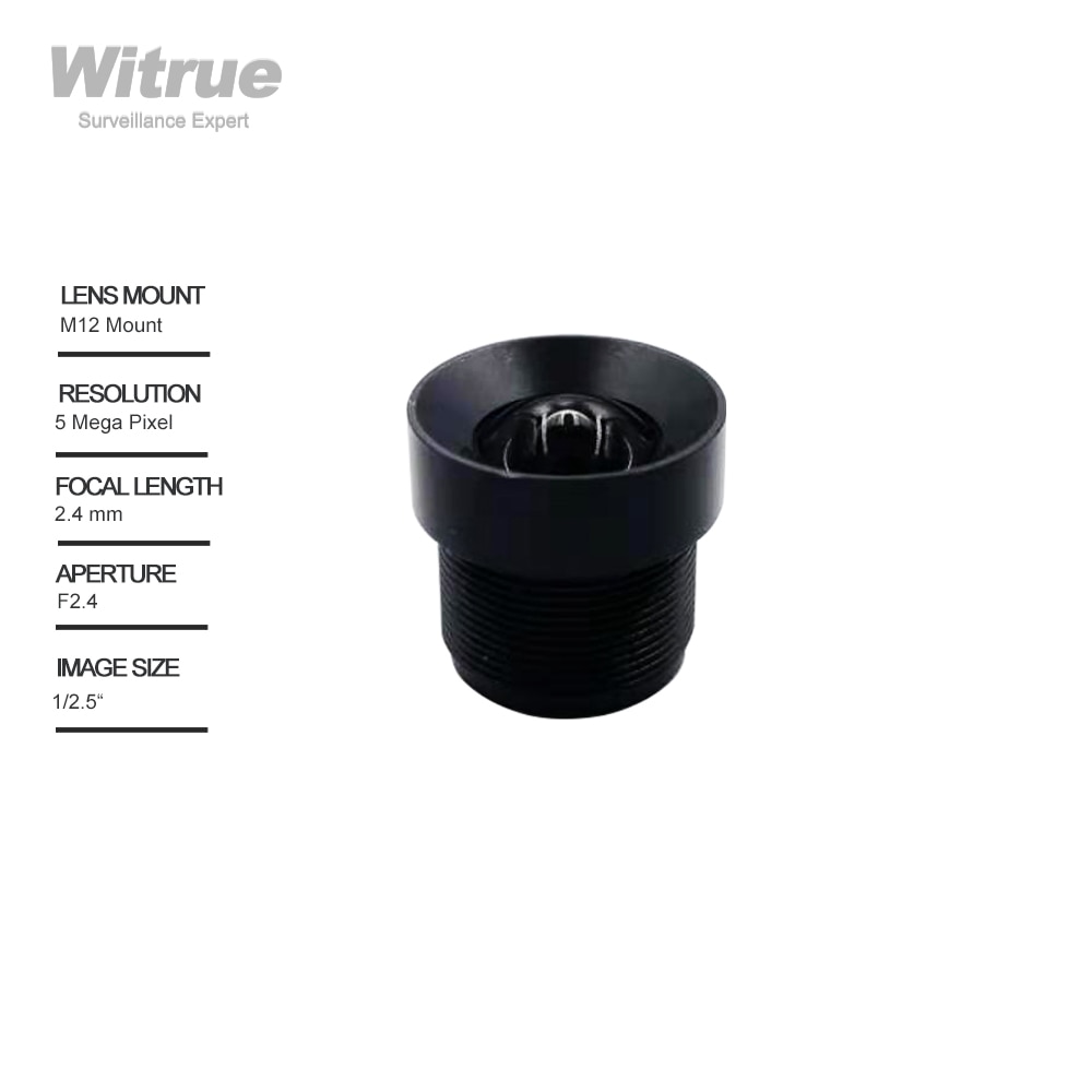 

Объектив Witrue 2,4 мм M12, 1/3 дюйма, 5 Мп F1/2,0, без искажений для камеры видеонаблюдения