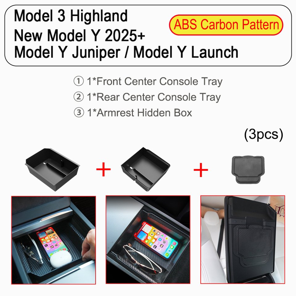

Tesla Model Y И Model 3 Juniper, Органайзер Для Хранения На Центральной Консоли, Highland Flocked/ABS, Подлокотник