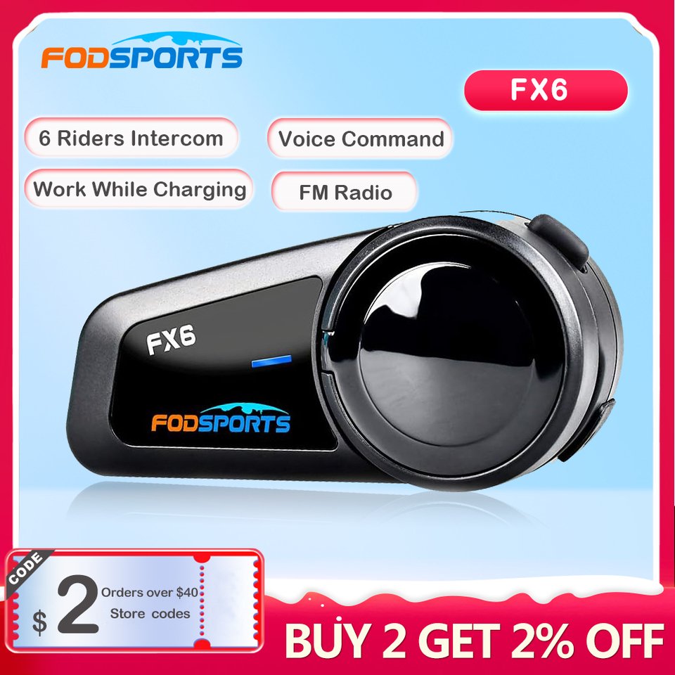 

Fodsports FX6 Интерком Мотоциклетный шлем Гарнитура Intercomunicador Moto Bluetooth 5,0 Interkom Мотоциклowy FM 6 Водонепроницаемый для гонщиков