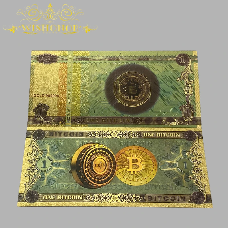 

Золотые банкноты Биткоин и Доджкоин в фольге