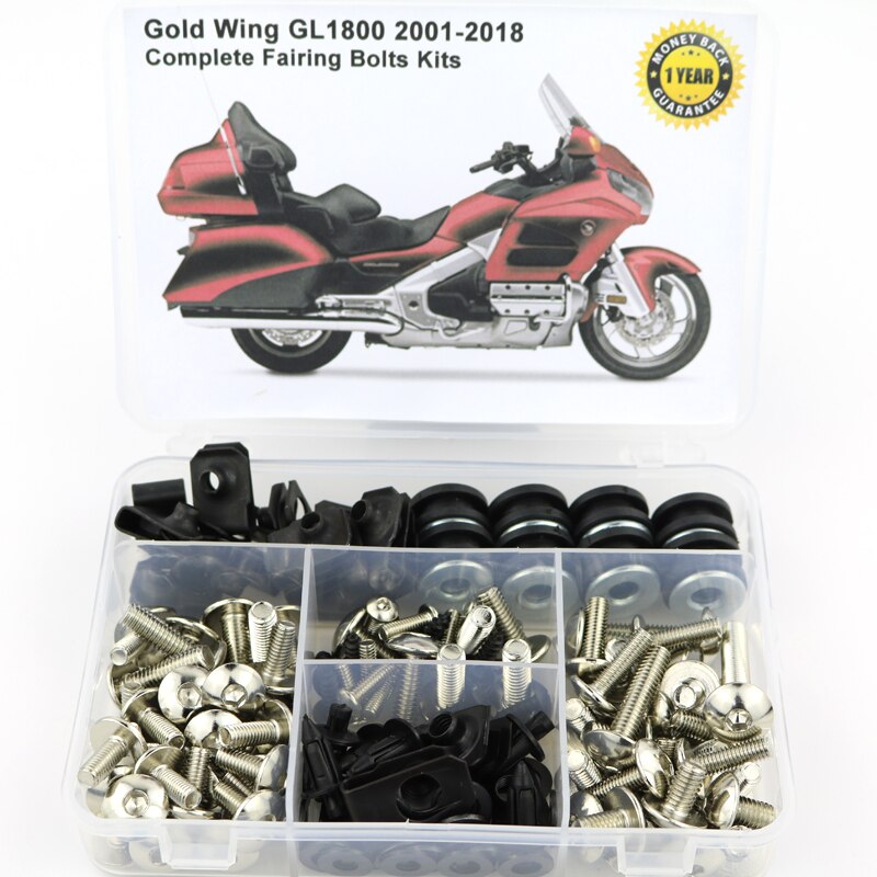 

Подходит для HONDA GL1800 GOLDWING 2001-2018, полный комплект болтов для обтекателя, гайки скорости, винты для бокового покрытия мотоцикла, сталь