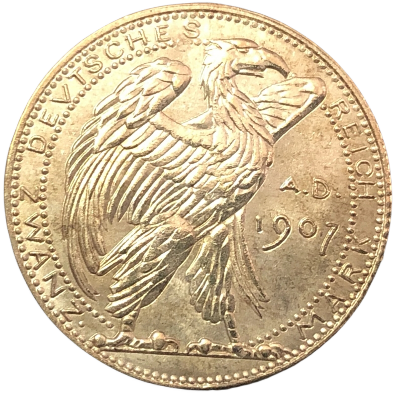 

Золотая копия монеты 1907-D Germany 20 Mraks