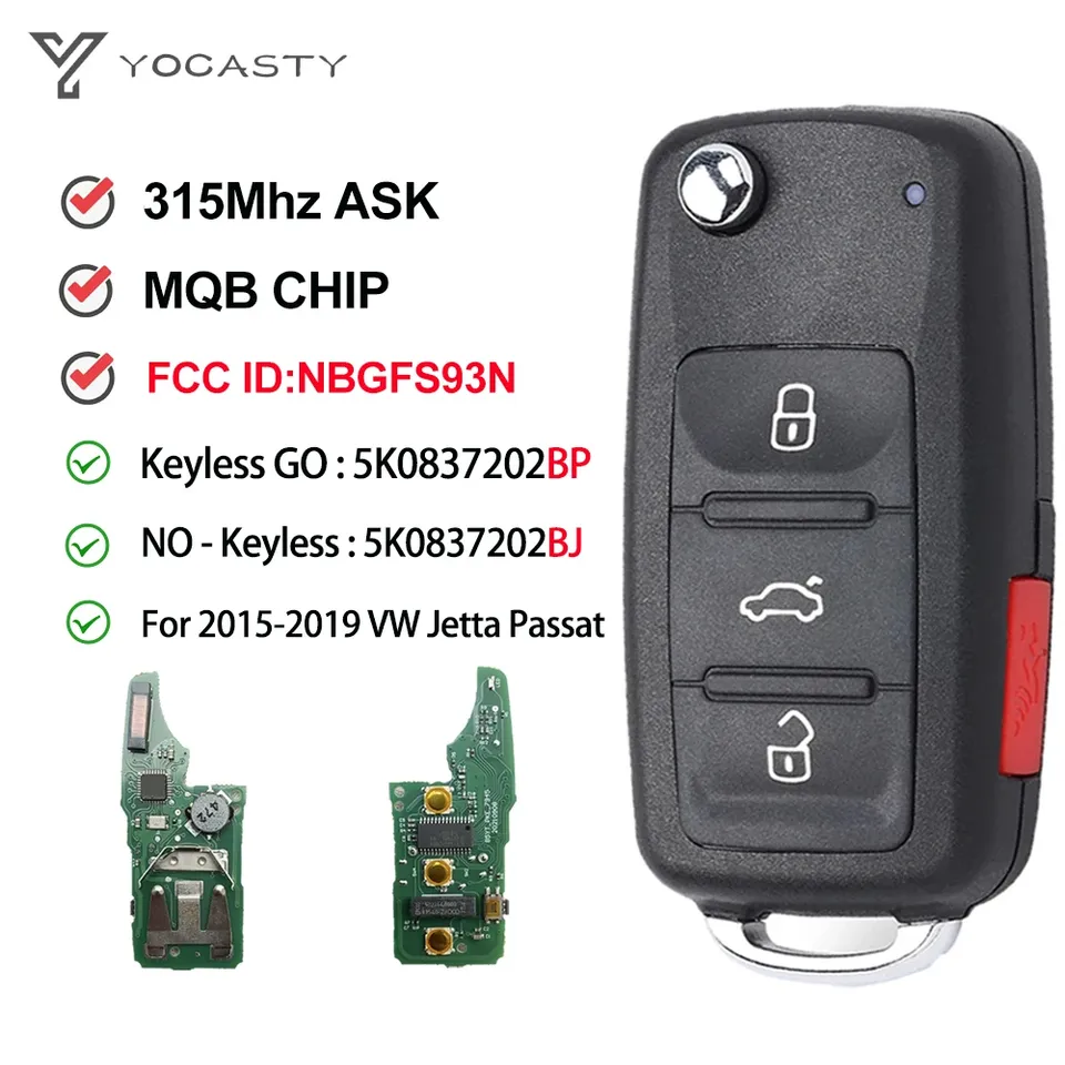 

YOCASTY NBGFS93N откидной автомобильный ключ 315 МГц MQB48 для Volkswagen Jetta Passat Beetle Caddy Multivan Transporter 2015-2019 5K 0837202 БП