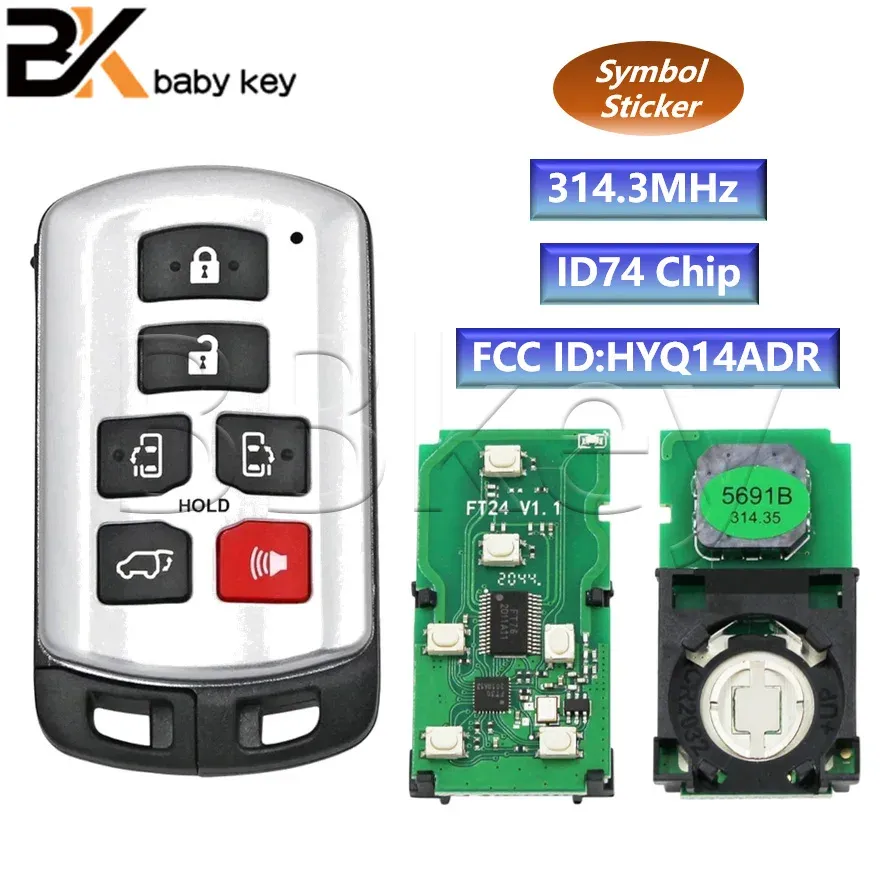 

BB ключ для Toyota Sienna 2011, 2012, 2013, 2014, 2016, 2017, 2018, 2019, 314,3 МГц, чип ID74 hyq14ader с логотипом, умный дистанционный Автомобильный ключ