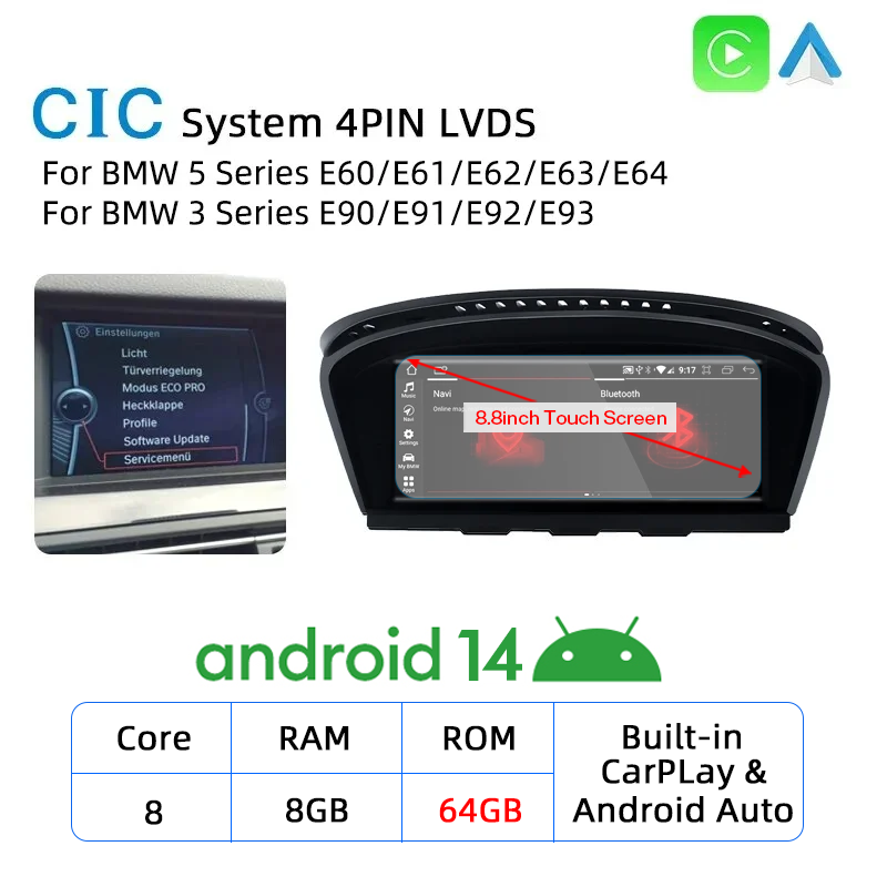 

Новый беспроводной экран CarPlay Android 14, для BMW E60 E61 E62 E63 E90 E91 E92 2005-2012, автомобильный мультимедийный плеер, GPS-радио, навигация