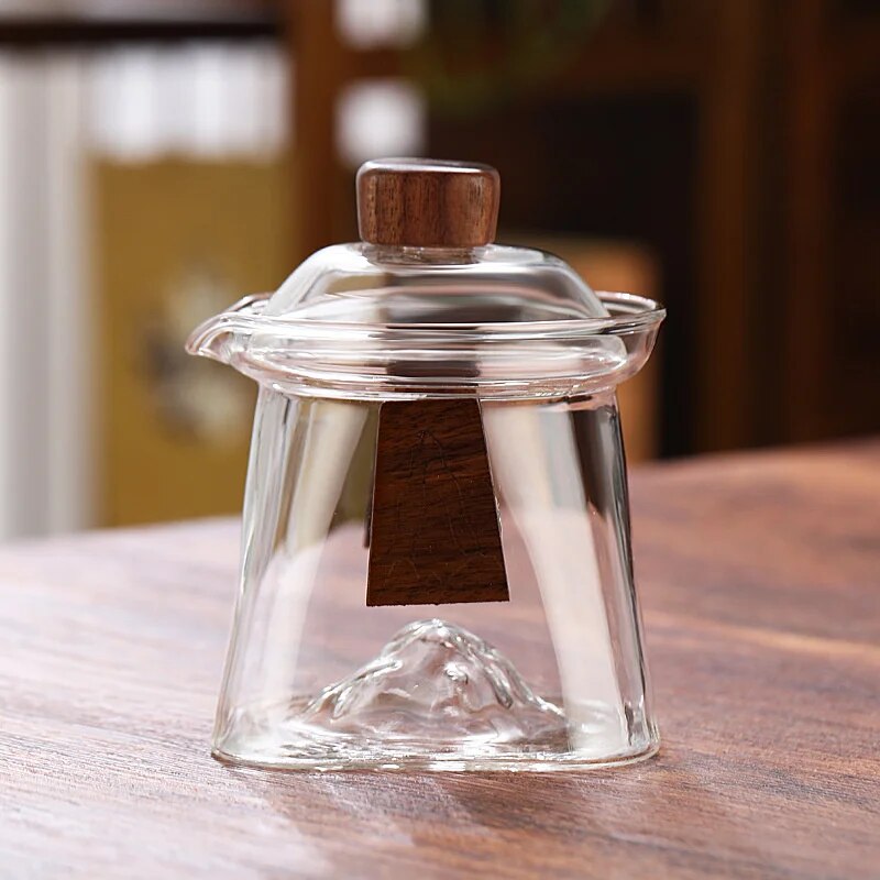 

Чайный сервиз Gaiwan из термостойкого стекла с изображением нижней горы и деревянными чипами, чайный сервиз, чайная чашка и миска