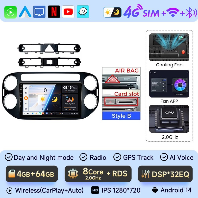 

JIUYIN 9 "автомобильный Android 13 для VW Volkswagen Tiguan 1 NF 2006-2016 2Din автомобильный радиоприемник мультимедийный видеоплеер GPS стерео Navi CarPlay