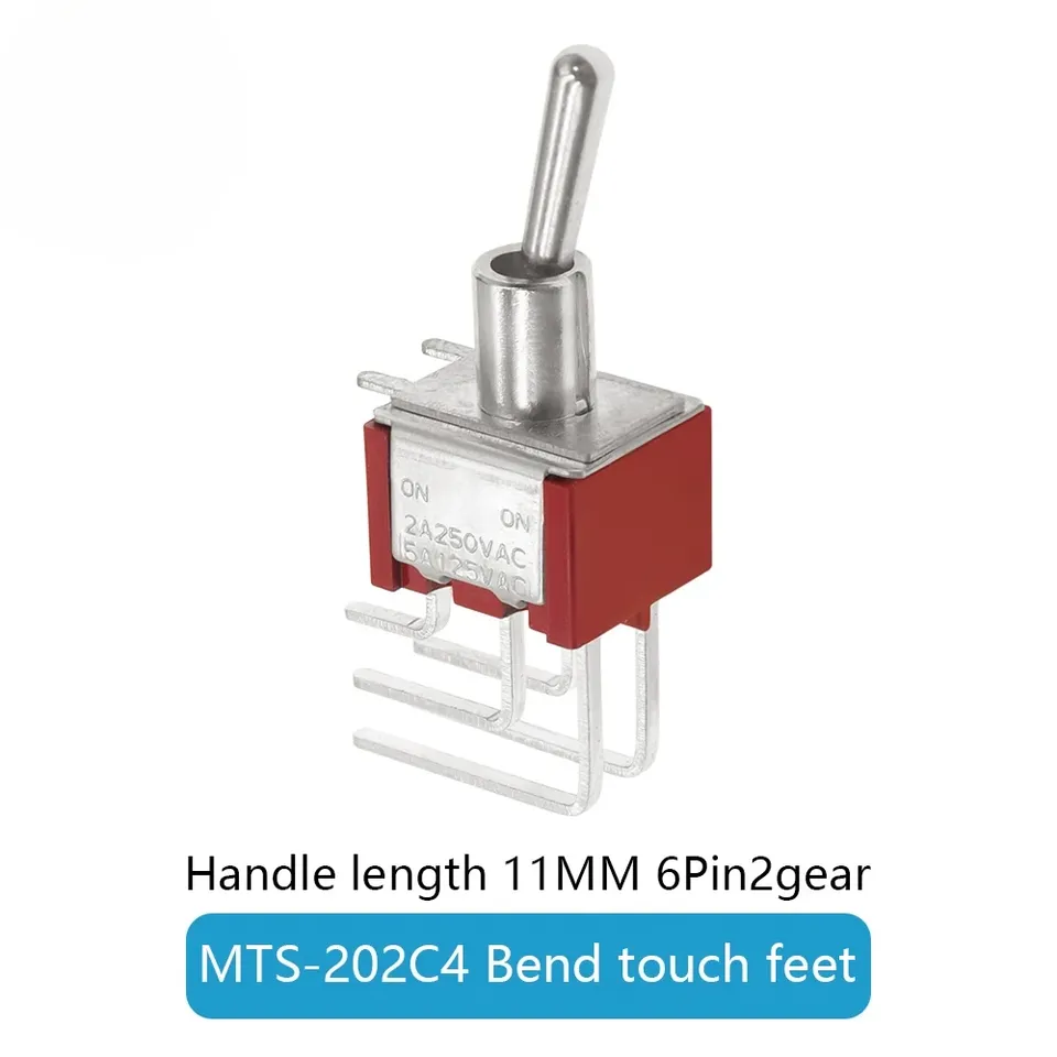 

10 шт. MTS-102/203 C4/C3 3/6-контактный тумблер изогнутый переключатель 2A 3A 10A 125/250 В переменного тока SPDT для крепления на печатной плате кулисный переключатель с боковым изгибом 6 мм