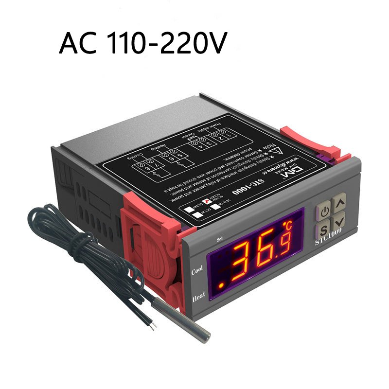 

STC1000 светодиодный цифровой регулятор температуры AC110-220V релейный терморегулятор термостат с датчиком NTC для нагревателя морозильной камеры холодильника