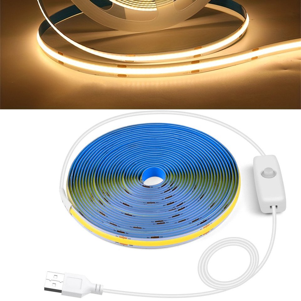 

Светодиодная лента COB 320 диод 5В USB белый/теплый белый 1/2/3 метра
