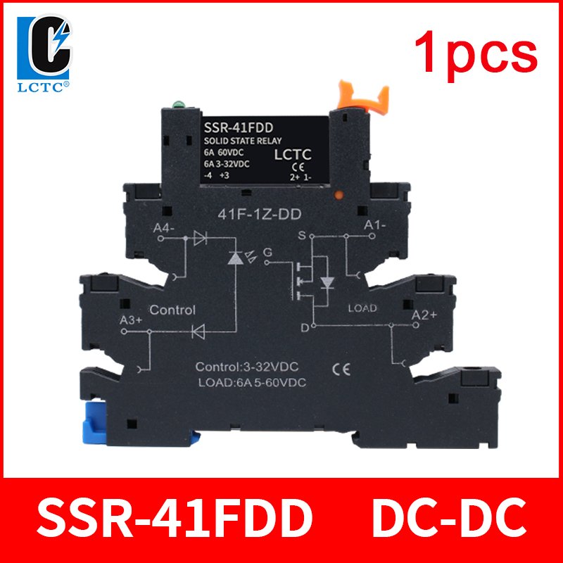

LCTC 1 шт. тонкая релейная плата, релейный модуль на DIN-рейку, терминал SSR, твердотельное реле со светодиодом 6A SSR-41FDA SSR-41FDD DC-AC DC-DC