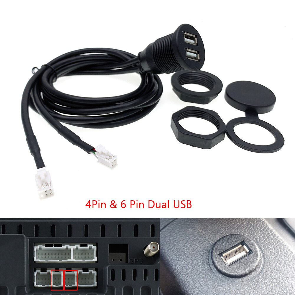 

4 6-контактный автомобильный двойной USB-разъем с креплением на панели, Удлинительный Кабель-адаптер для Android радио, мультимедийной навигации