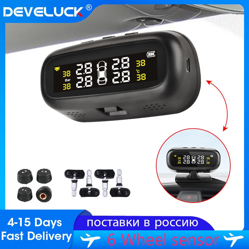 

Система контроля давления в автомобильных шинах, беспроводной солнечный датчик, мониторинг TPMS, 4-колесные внешние/внутренние датчики давления в шинах