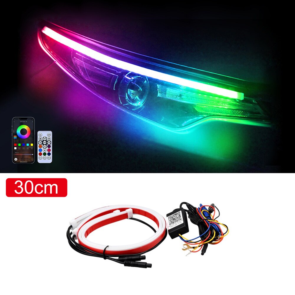 

Автомобильный светодиодный неоновый свет 2 шт DRL RGB дневные ходовые огни приложение и дистанционное управление задний фонарь полоса цветной струящийся сигнал поворота водонепроницаемый
