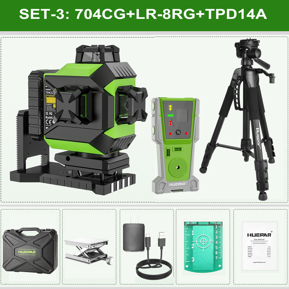 

Huepar 704CG 16-линейный зеленый лазерный уровень 4D
