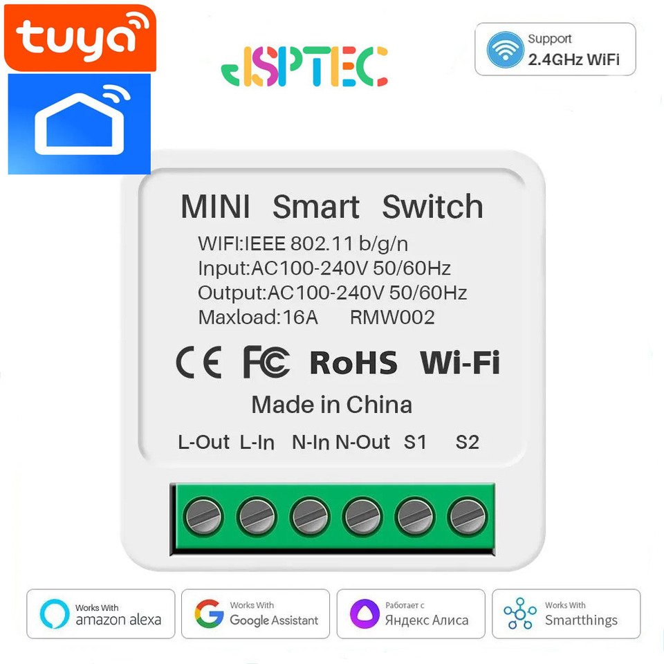 

Мини-переключатель Wi-Fi Tuya, 16А, Модуль Домашней Автоматизации Двойного Направления