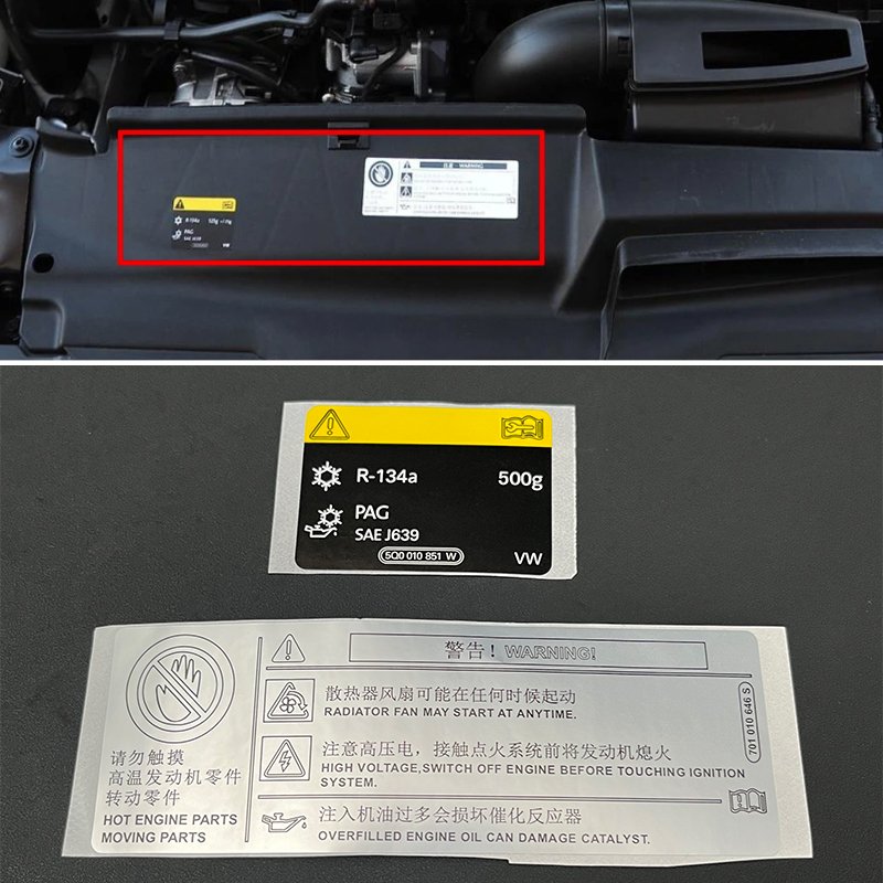 

Наклейка для VW Golf 7 MK7 AC R134a, детали двигателя автомобиля, информация флуоресцентной модели 5Q0010851W 5Q0 010 851 W