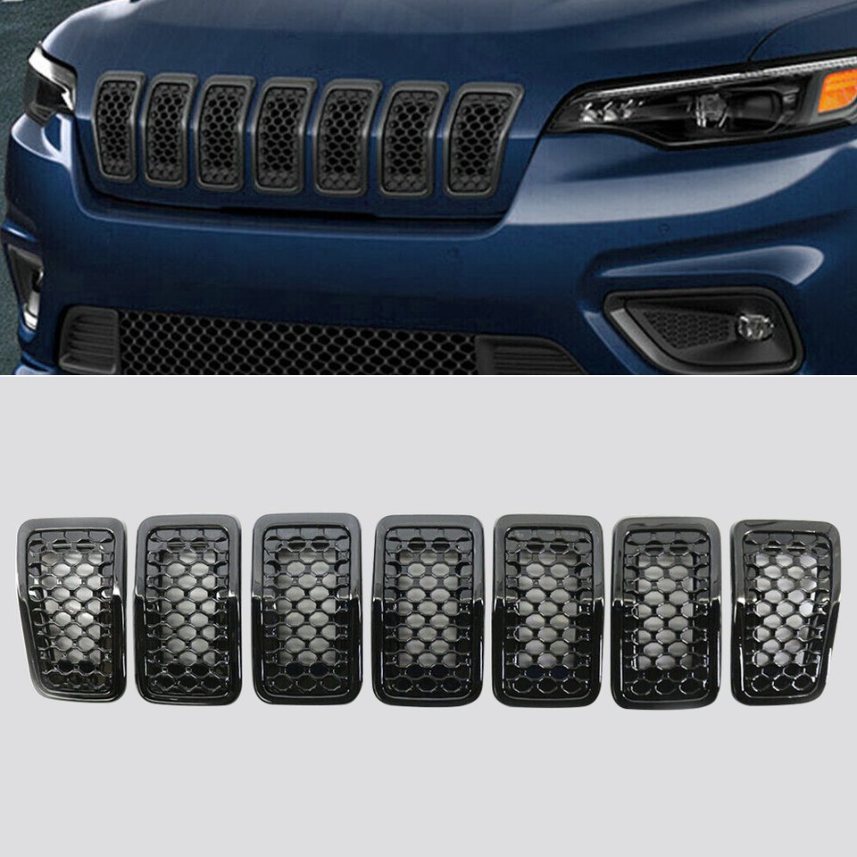 

6AZ88DX8AB 6FM74SZ0AB 68323773 AB 7 шт. передняя сетчатая решетка, накладка, подходит для Jeep Cherokee 2019 2020 2021 2022, глянцевый черный