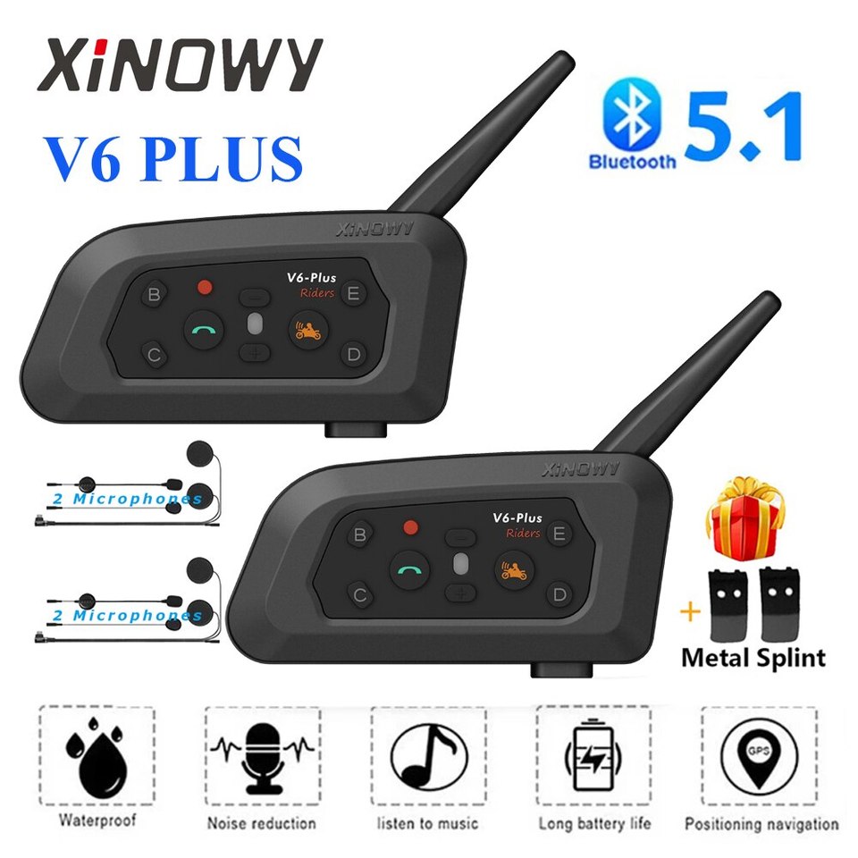

XINOWY V6 Plus мотоциклетный шлем Bluetooth-гарнитура домофон 1200 м домофон коммуникатор Водонепроницаемый 6 гонщиков