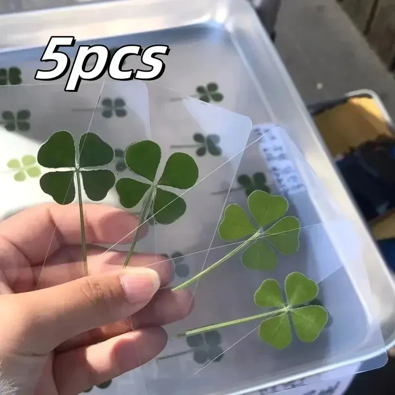

5/10Pcs Lucky Clover Postcards Natural Grass Transparent Wishing Cards Ideal for Bookmarks & Decorations Perfect Holiday Gifts