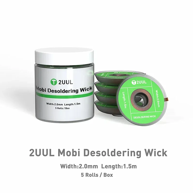 

2UUL DW01 5 рулонов/коробка Mobi, провод для демонтажа фитиля 2,0 мм, 1,5 м для обслуживания мобильных телефонов, SMD печатная плата, сварочная проволока для удаления олова