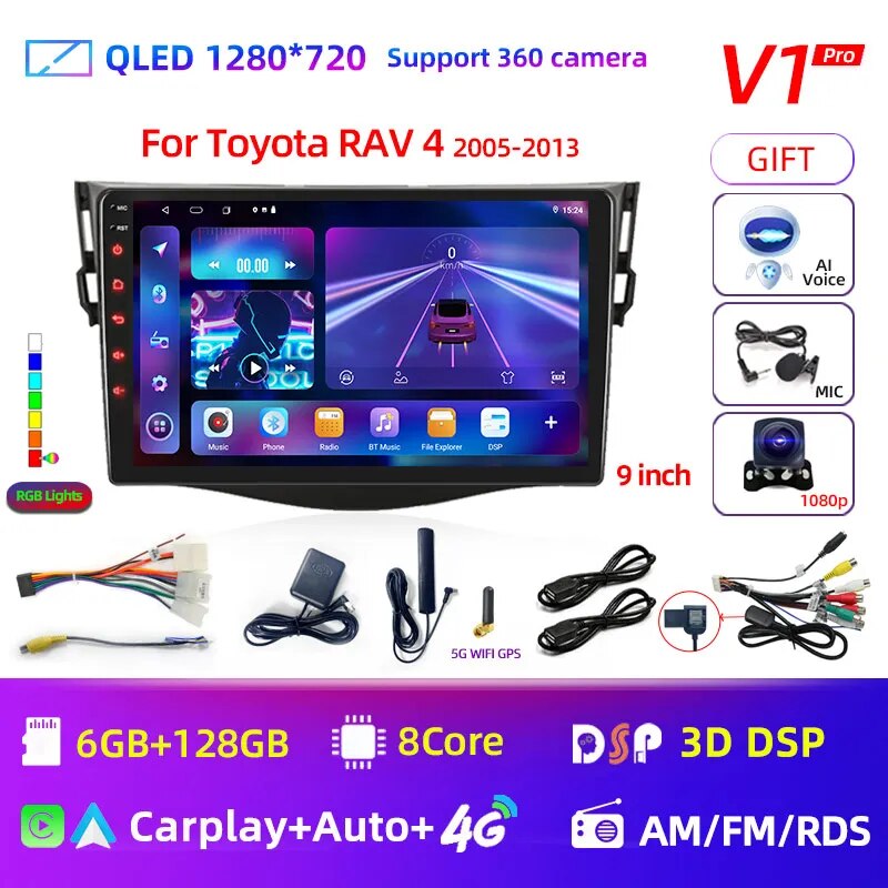 

9 "Android 13 Автомобильное радио для Toyota RAV4 Rav 4 2005-2013 Мультимедийный плеер 2Din Carplay DSP Навигация GPS 4G Net WIFI стерео DVD