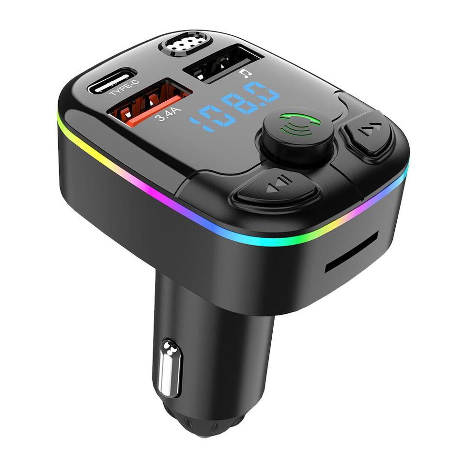 

Автомобильный Bluetooth 5,0 FM-передатчик, двойной USB 3.1A PD Type-C, цветной окружающий свет, автомобильные аксессуары, комплект плеера 2024
