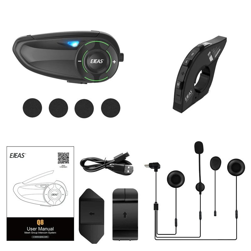 

EJEAS Q8 Мотоциклетный сетчатый домофон с EUC Remote Walkie Talkie Bluetooth-гарнитура для 6 гонщиков с Bluetooth 5.1