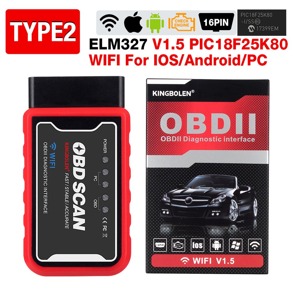 

KINGBOLEN ELM327 V1.5 OBD2 сканер WiFi BT PIC18F25K80 чип OBDII диагностические инструменты для iPhone Android ПК автоматичес...