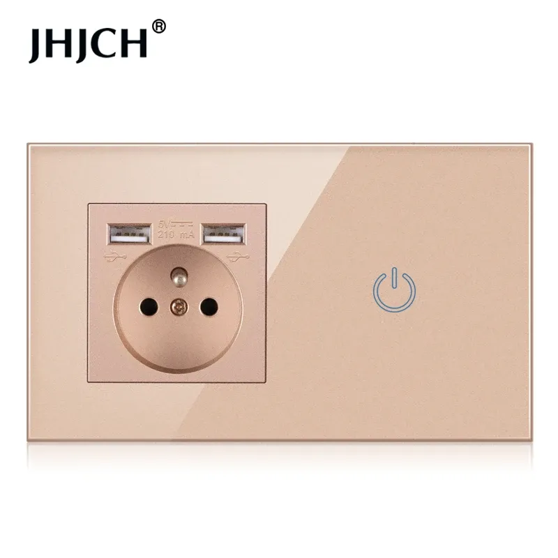 

NOVSKI Сенсорный выключатель с розеткой и USB 220В 16А 1/2/3 Gang