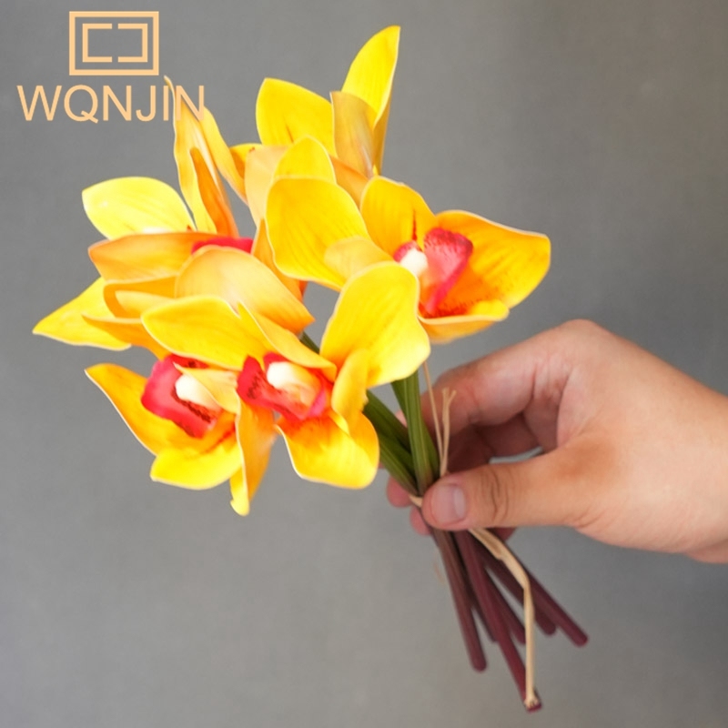 

Искусственные шелковые цветы Cymbidium, 6 головок, увлажняющий букет, Бабочка, Орхидея, цветок, свадебный букет, для дома, гостиной