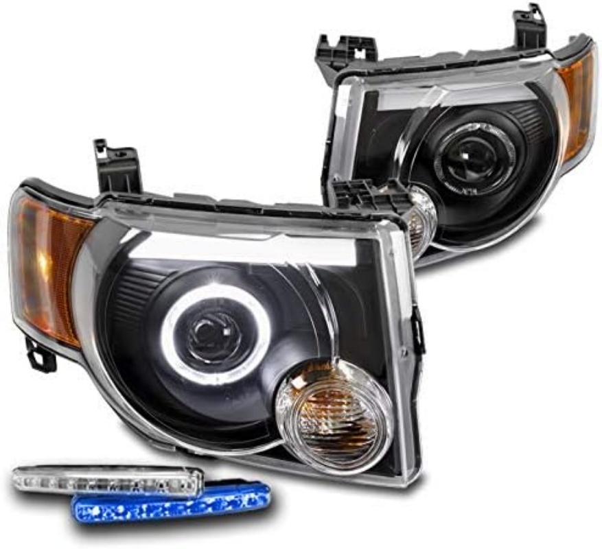 

Sulinso Halo LED Tube Projector Headlights Black w/6" Blue DRL Lights Compatible with 2008-2012 Ford Escape