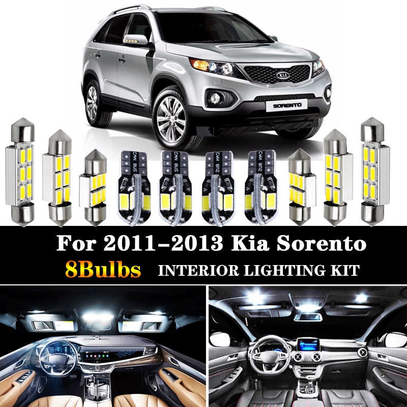 

Комплект из 8 светодиодных ламп для салосветильник Kia Sorento T10, 2011-2013, 31 мм, 39 мм