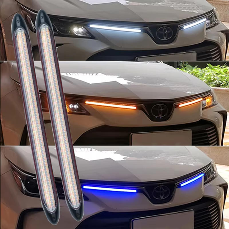 

2 шт. светодиодные DRL автомобильные дневные ходовые огни гибкие водонепроницаемые полосы авто фары белый указатель поворота желтые стоп-сигналы 12 В