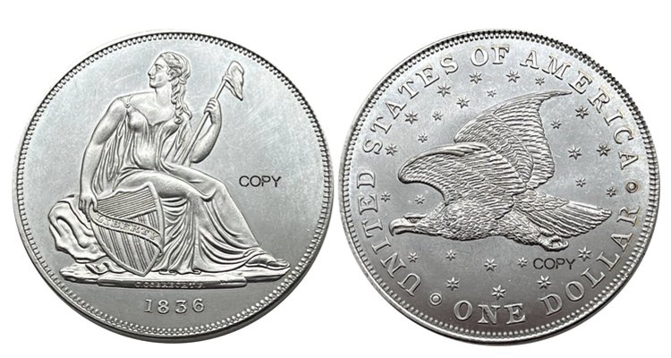 

1 доллар США, 1836 гобрехт, название доллара на базе медали, американская копия, памятная монета США, 2 мировая война