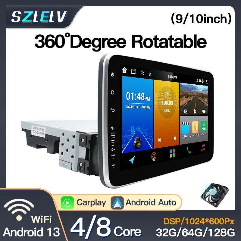

9'' & 10" Android 13 360° Rotation Screen BT Call WIFI Carplay Autoradio Player Universal 1DIN Car Stereo Radio GPS DSP Navi