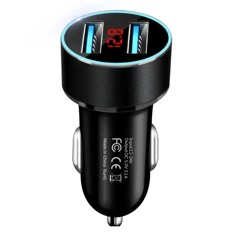

Автомобильное зарядное устройство с двойным цифровым дисплеем USB для прикуривателя, USB-цифровой дисплей, вольтметр, быстрая зарядка, адаптер для мобильных телефонов