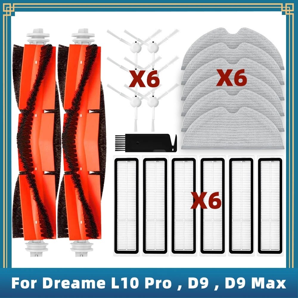 

Запчасти для Dreame D9, D9 Max, Bot L10 Pro: боковая щетка, HEPA фильтр, швабра
