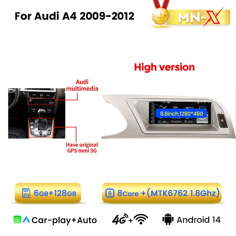 

MN-X, Android 14, до 8-ЯДЕР, до 12+512ГБ, автомагнитола For Audi a4 b8 audi A4L 2009-2017 Штатная магнитола GPS android мультимедиа , беспроводной Apple CarPlay, Android auto