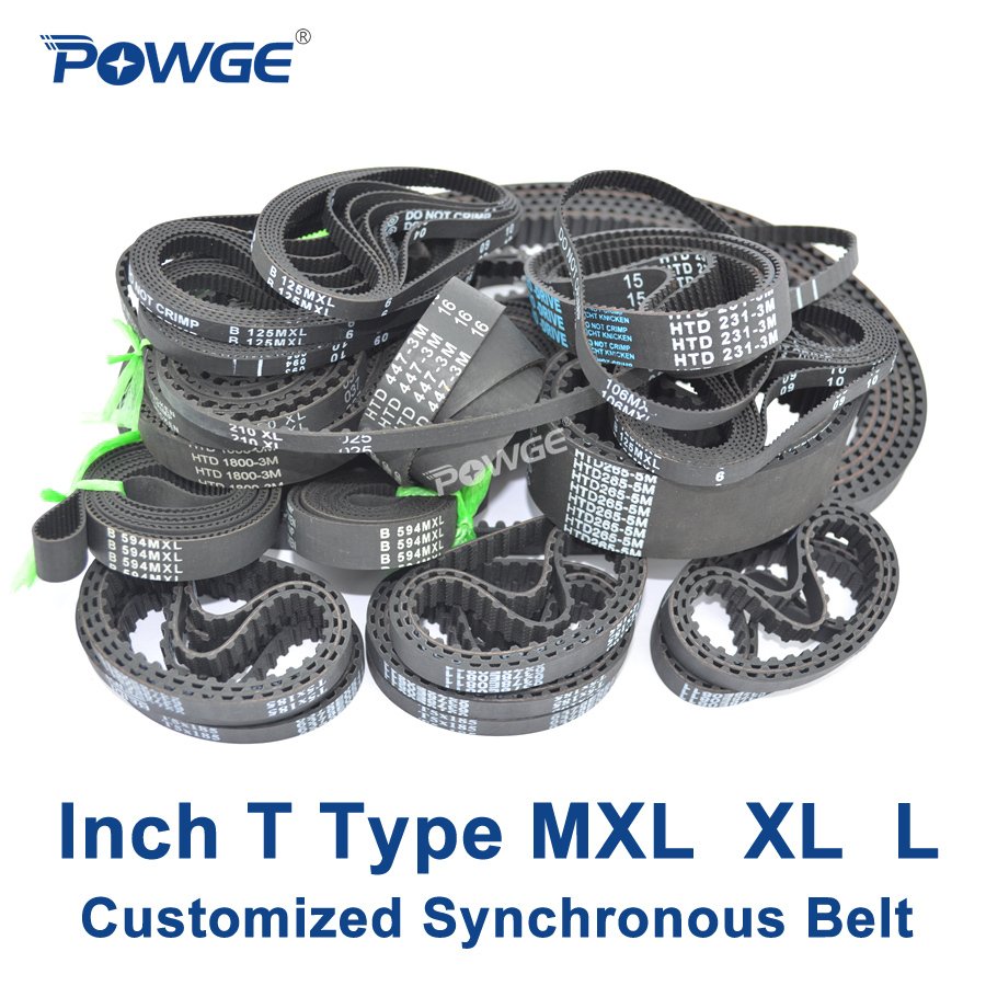 

POWGE трапециевидный дюйм MXL XL XXL L H XH XXH T2.5 T5 T10 T20 AT5 AT10 синхронный ремень резиновый под заказ различные шкивы для зубчатого ремня