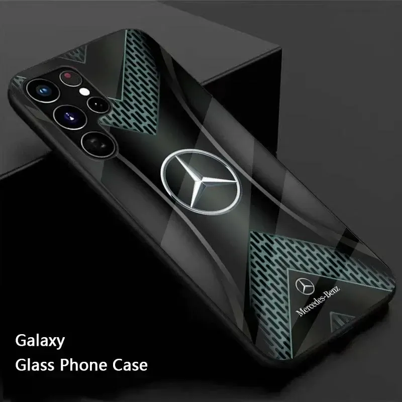 

Для Samsung S25 Ultra Green Роскошный автомобильный чехол для телефона Mercedes Benz для Samsung S24 S23 S22 Plus S21 S20 FE Заднее стекло Твердая крышка